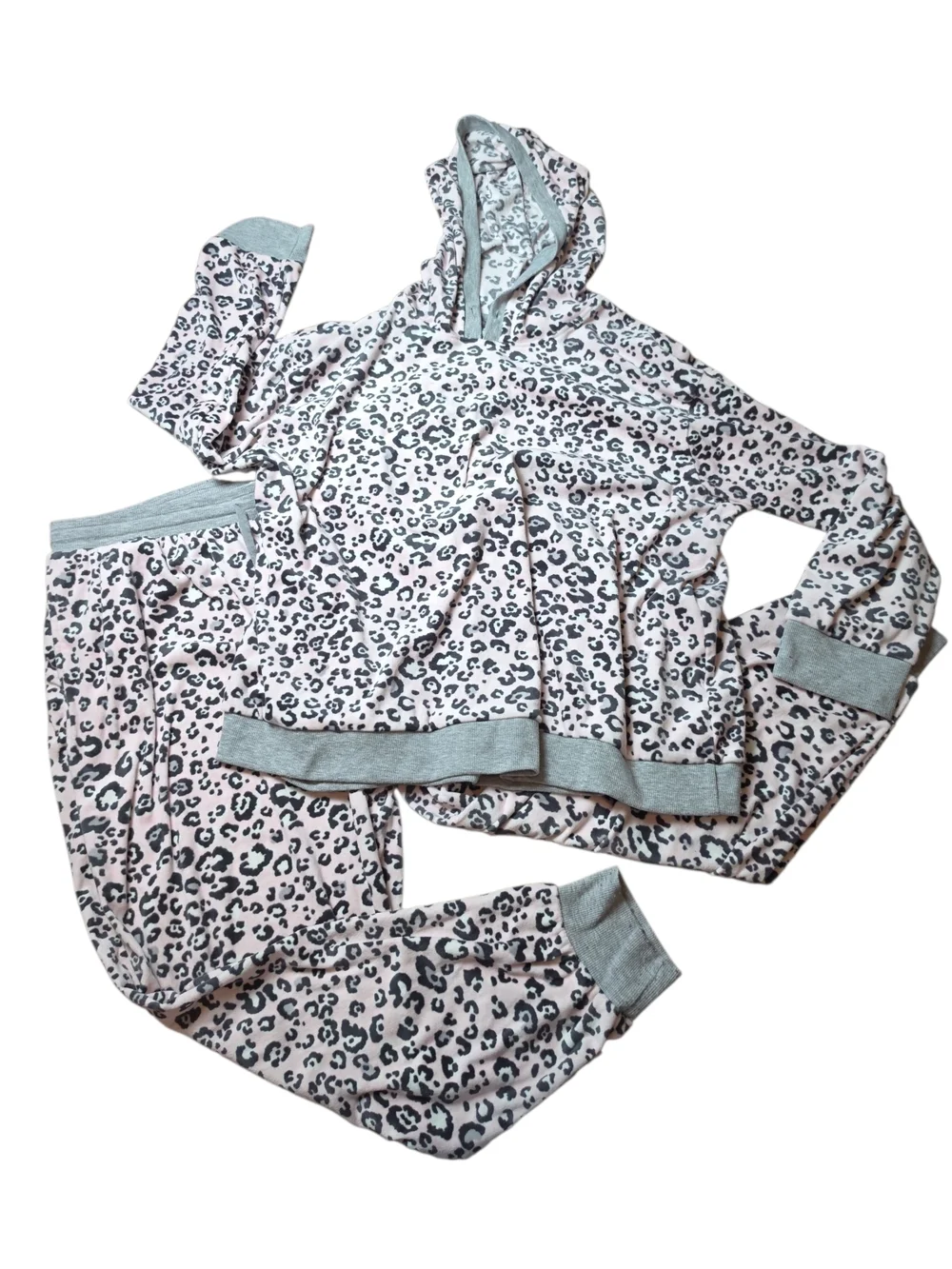 CUDDL‎ DUDS | Cozy Pink Leopard Fleece 2pc Hoodie Jogger Pajama Lounge Set | XL